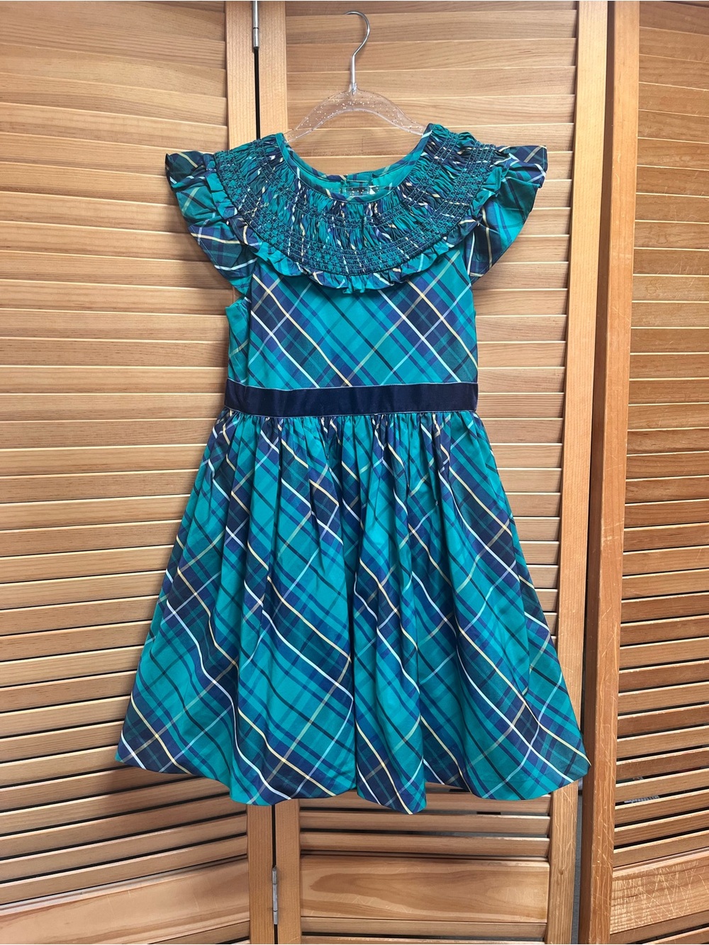 Janie and Jack Teal and Navy Plaid Smocked Dress
